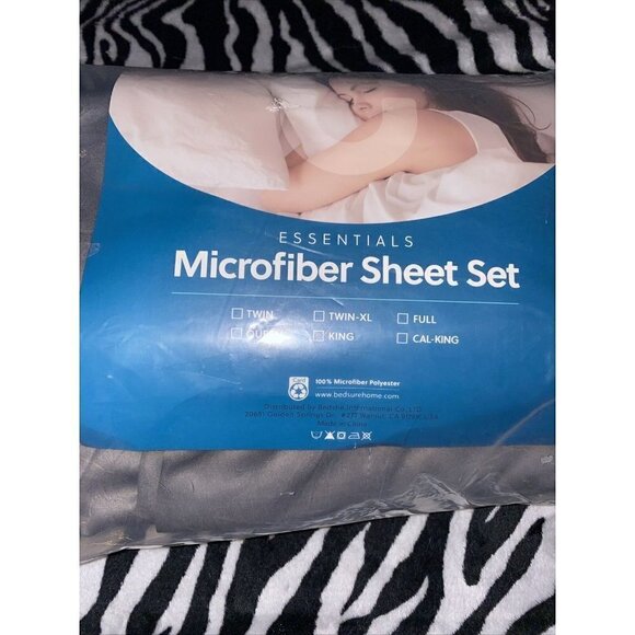 Bedsure 4-Pieces Satin Bed Sheet Set King Dark Gray Smooth and Silky Deep Pocket - Picture 4 of 5